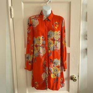 Zara Woman orange floral shirt dress Size S